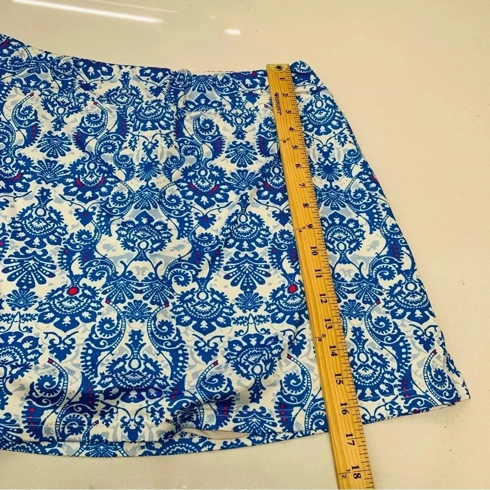 Ekouaer Skort Skirt XL Pull On Blue White Print Elastic Waist Tennis Pickelball‎